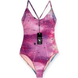 Wildfox Pink Space Cadet Galaxy Blue Print One Piece Tie Dye Festival  NWT Small